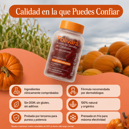 Folivara™ — Cápsulas de aceite de semilla de calabaza para un cabello más fuerte y abundante