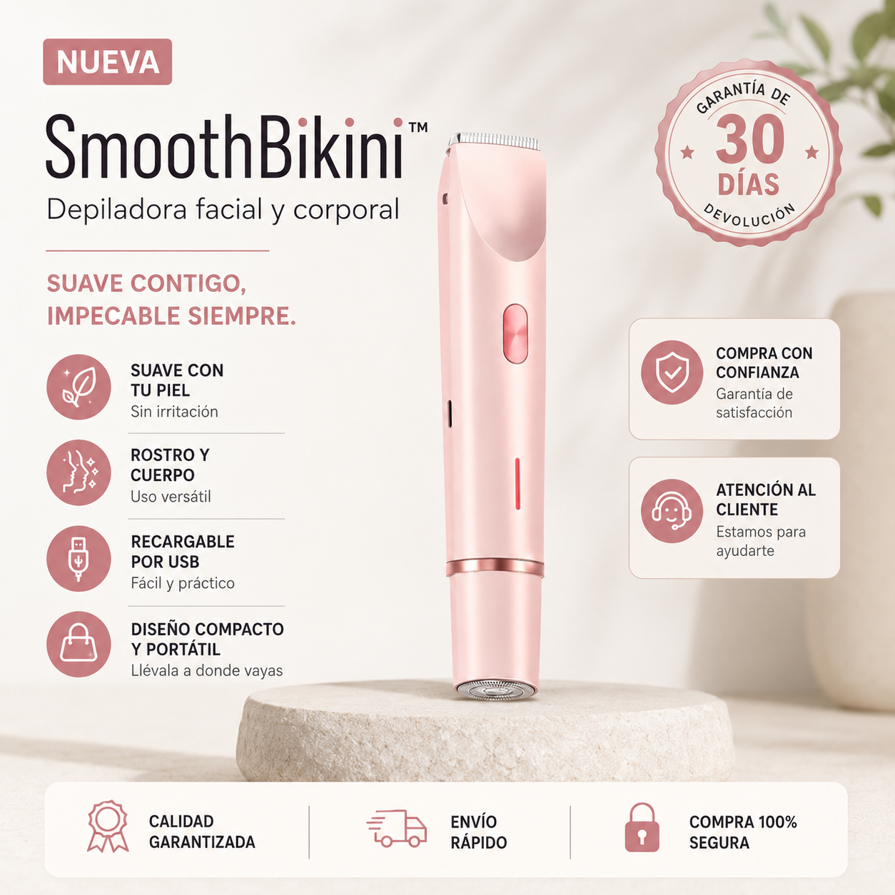 SmoothBikini™ — La rasuradora femenina para una zona íntima suave y sin irritación