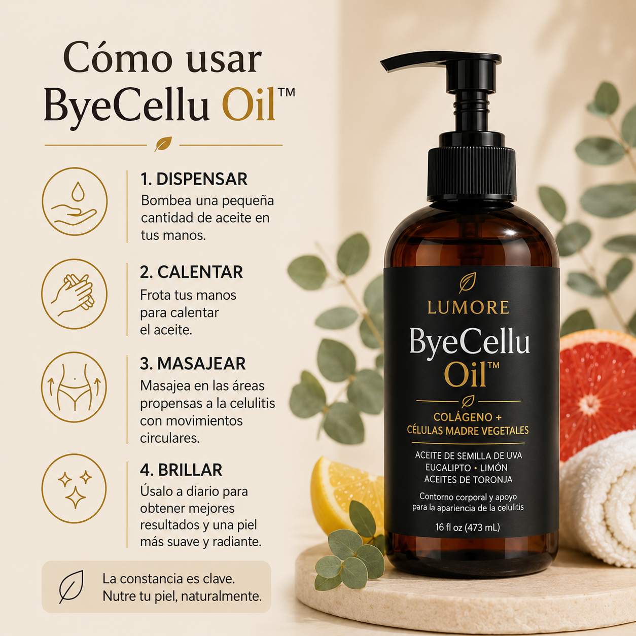 ByeCellu Oil™ — Menos apariencia de celulitis, más confianza