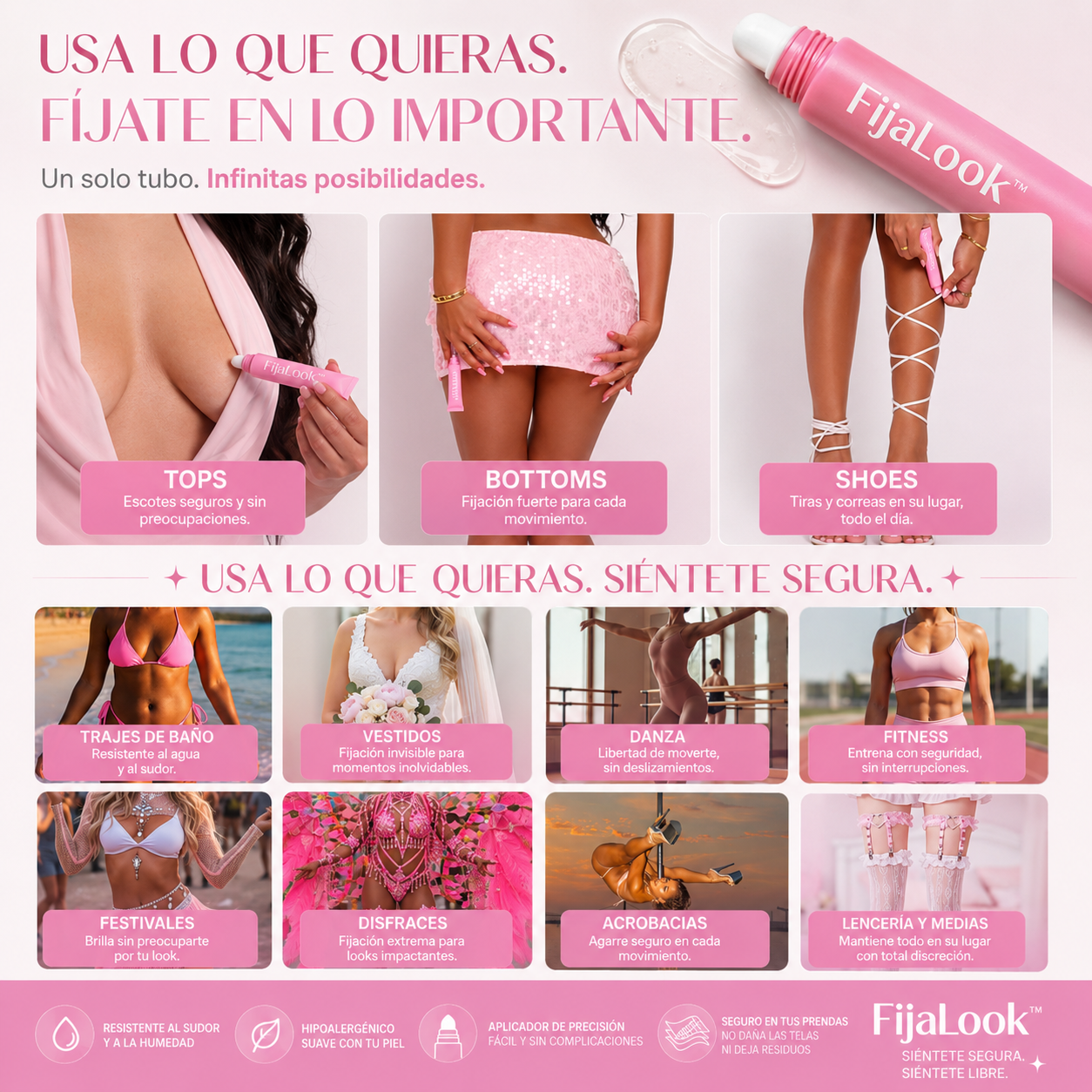 FijaLook™ — El fijador corporal que mantiene tu ropa en su lugar con total confianza.